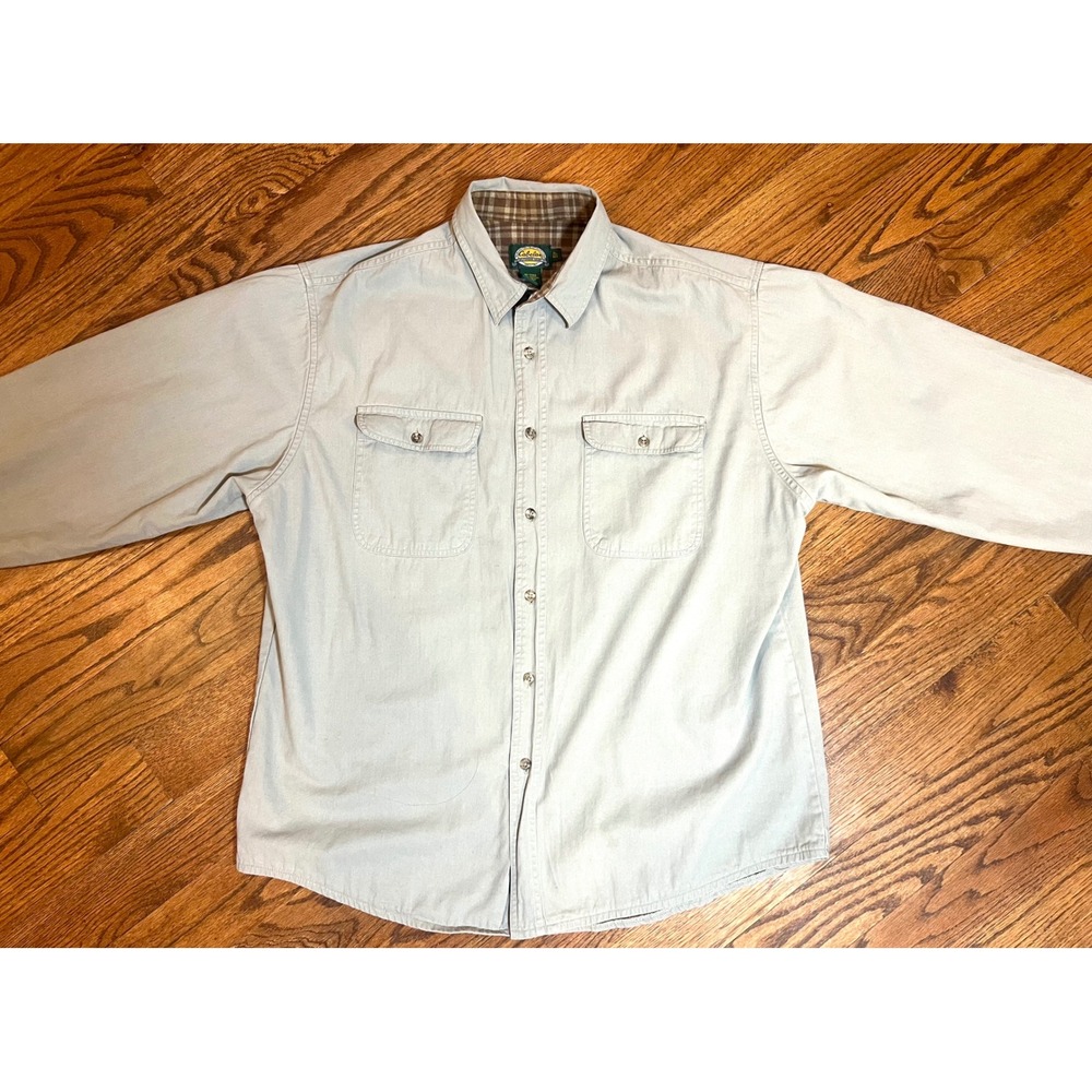 Cabelas‎ Mens Long Sleeve Button Up Shirt Khaki Tan Plaid Lined Size XL
